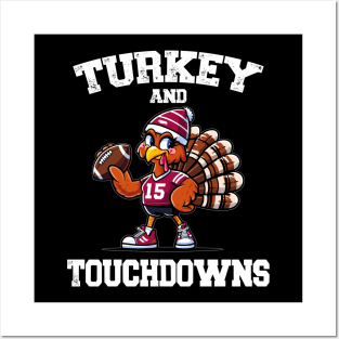 Turkey And Touchdowns Turkey With Helmet Holding A Football Posters and Art